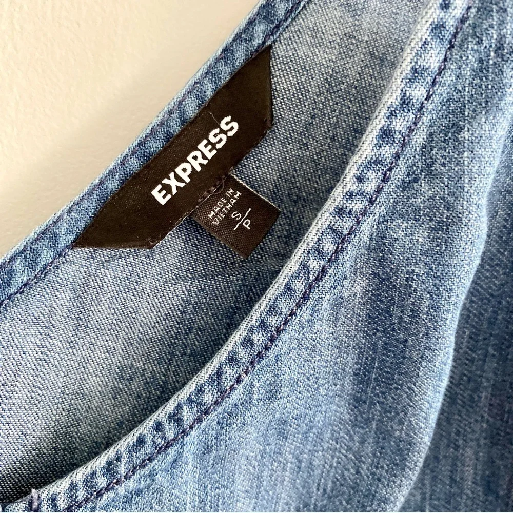 Express Tie Shoulder Denim Dress Size Small - Picture 3 of 5